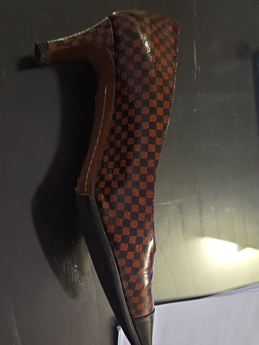 Louis Vuitton Brown Damier Pointed-Toe Pumps with Dark Cap - Picture 3 of 6